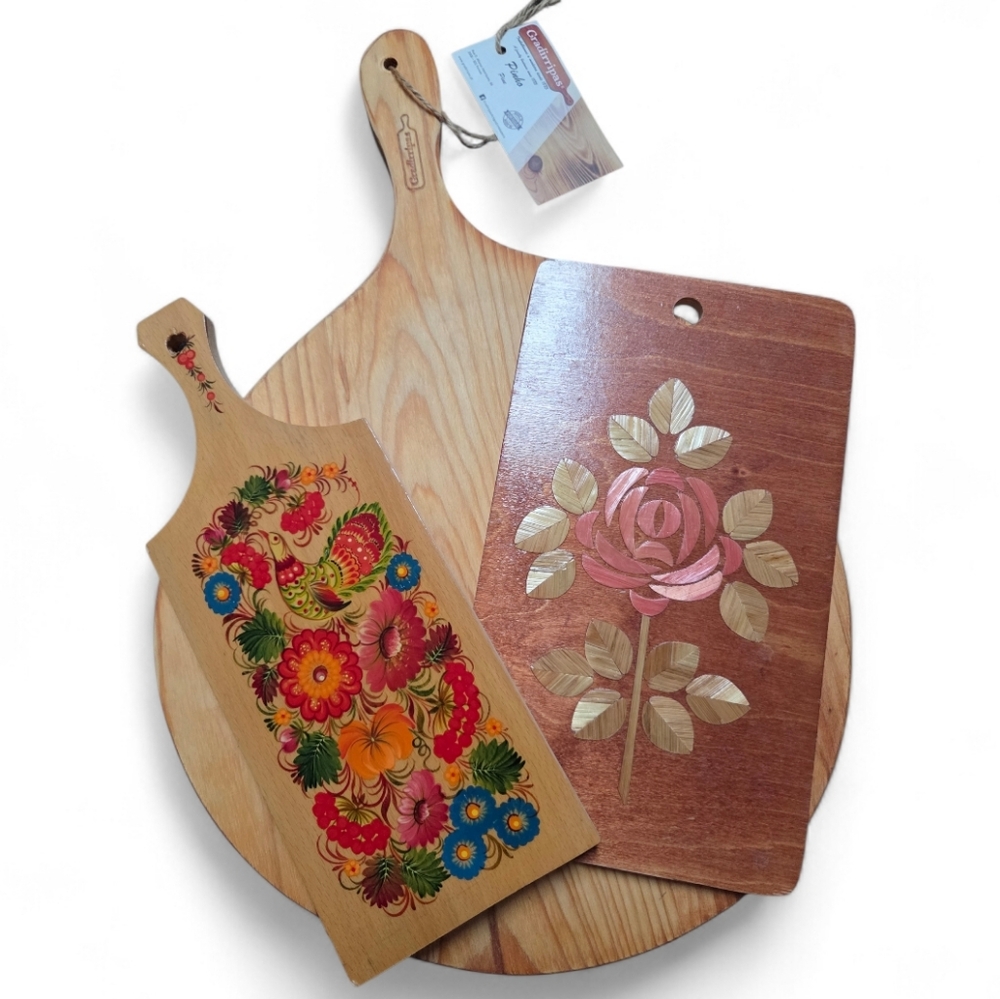 3 Wooden Cutting Boards with Floral Designs French Country Kitchen Decor Bundle